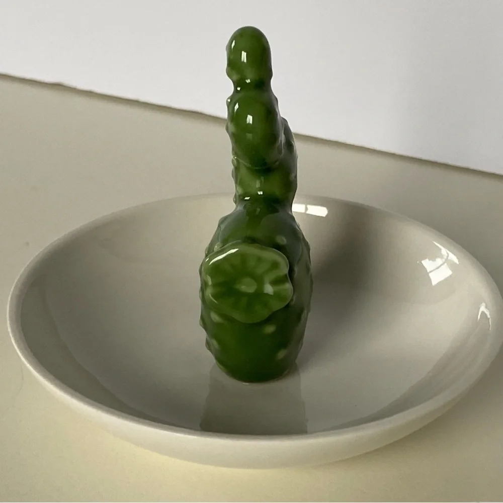 Cactus Ring Holder Dish Ceramic Vintage Jewelry Tray Green White Bowl Southwest